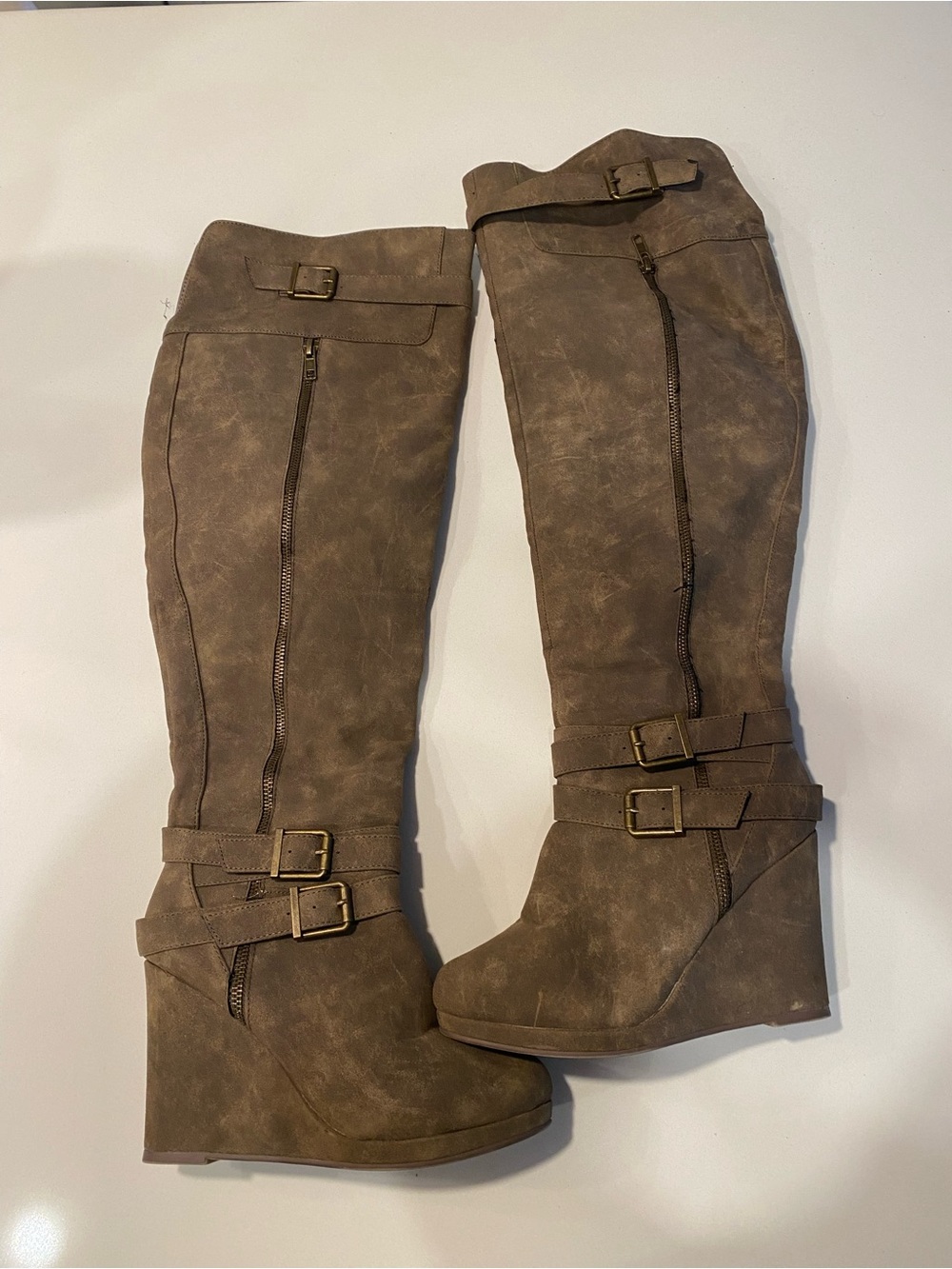 Barbie Brown Over-the-Knee Wedge Boots with Buckles